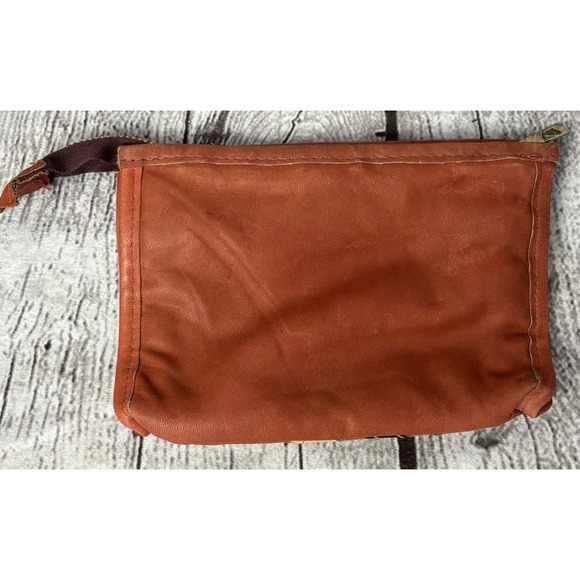 Vintage Leather 70s Clutch Purse Pouch Made in Hong Kong Retro Stripes Brown 7x5 - Picture 2 of 6